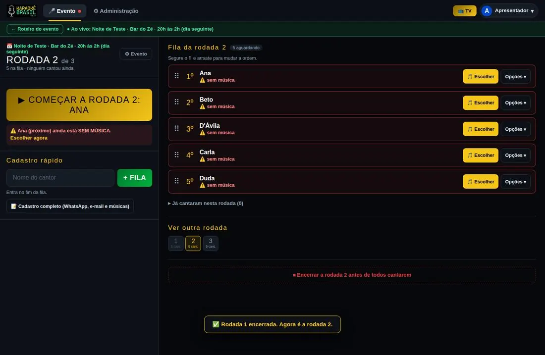 Tela 2 do projeto Karaokê Brasil